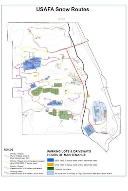 Map Us Air Force Academy Graphic image depicting routes to be used while driving on base at the Air Force Academy