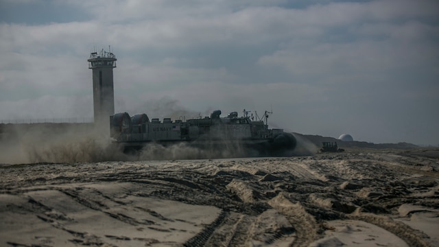 Marines with 4th Tank Battalion, 4th Marine Division, Marine Forces Reserve, depart the beach on a landing craft air cushion aboard Marine Corps Base Camp Pendleton, California, while conducting amphibious operations during their annual training, July 16, 2016. Annual training exercises ensure that Reserve Marines are trained and prepared for any future operation or contingency. 