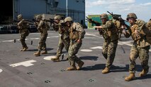 U.S. Marines with Task Force Koa Moana 16 conduct speed reloads onboard USNS Sacagawea (T-AKE 2) June 2, 2016. KM 16 will serve to further strengthen alliances around the Asia-Pacific region as well as highlight the effectiveness of a maritime prepositioning force.