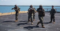 U.S. Marine Sgt. Donald Conde with Task Force Koa Moana 16 trains Marines to conduct military operation urban training onboard USNS Sacagawea (T-AKE 2) June 2, 2016. KM 16 will serve to further strengthen alliances around the Asia-Pacific region as well as highlight the effectiveness of a maritime prepositioning force.