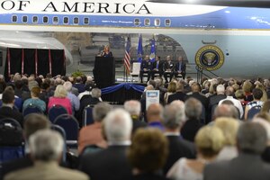 DAYTON, Ohio -- The fourth building grand opening ceremony for the new 224,000 square foot building was held on June 7, 2016 at the National Museum of the U.S. Air Force. Secretary of the Air Force Deborah Lee James gave her comments about the museum's expansion. (U.S Air Force photo by Ken LaRock)