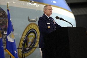 DAYTON, Ohio -- The fourth building grand opening ceremony for the new 224,000 square foot building was held on June 7, 2016 at the National Museum of the U.S. Air Force. Chief of Staff of the U.S. Air Force Gen. Mark A. Welsh III gave his comments about the museum's expansion. (U.S Air Force photo by Scott Ash)