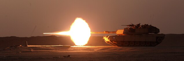 Marines with Tank Platoon, Battalion Landing Team 2/6, 26th Marine Expeditionary Unit, fire a multipurpose antitank impact round during a live-fire exercise at Camp Buehring, Kuwait, Feb. 23. The 26th MEU is embarked with the Kearsarge Amphibious Ready Group and is deployed to maintain regional security in the U.S. 5th Fleet area of operations. (U.S. Marine Corps photo by Staff Sgt. Bobby J. Yarbrough/Released)