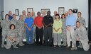 Leadership from the 14th Medical Group and 14th Mission Support Group pause for a photo with their Honorary Commanders during their immersion into each group June 6 at Columbus Air Force Base, Mississippi. The Honorary Commander Program invites leaders from the surrounding community to one of each of the groups or squadrons on base. They are invited to tour their respective squadron to get a better understanding of the mission and how things operate on base. (U.S. Air Force photo/Melissa Doublin)