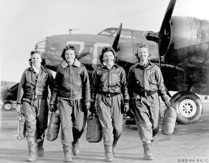 Frances Green, Margaret Kirchner, Ann Waldner, and Blanche Osborn. Members of the Women Airforce Service Pilots who trained to ferry the B-17 Flying Fortresses during WWII.