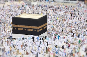 The Kaaba and the beginning of the hajj in Mecca, Saudi Arabia.