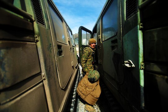 U.S. Marine Cpl. Matthew McGill turns on a small unit support vehicle (SUSV) during a cold weather training exercise at the Mountain Warfare Training Center in Bridgeport, Calif., March 17, 2016. McGill, a heavy equipment operator with Alpha Company, 7th Engineer Support Battalion, 1st Marine Logistics Group, was among 90 Marines with 7th ESB who served as the logistics combat element in support of 2nd Battalion, 4th Marine Regiment, 1st Marine Division, during Mountain Exercise 6-16, Feb. 24- March 26, 2016. (U.S. Marine Corps photo by Sgt. Laura Gauna/released)