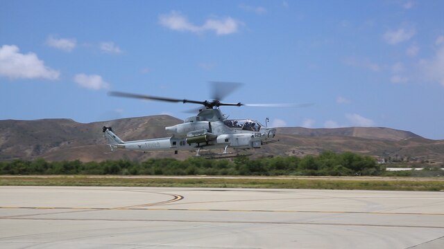 An AH-1Z Cobra with Marine Aircraft Group (MAG-39) taxis down the flight line aboard Marine Corps Air Station Camp Pendleton, Calif., April 28. Col. Michael Borgschulte, commanding officer of MAG-39, developed a Marine Air-Ground Task Force integration effort to develop a closer integration of the ground combat element and aviation combat element. (U.S. Marine Corps photo by Cpl. Alissa P. Schuning/Released)