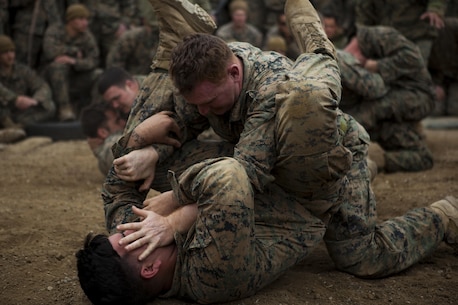 U.S. Marines with 1st Battalion, 3rd Marine Regiment, also known as “The Lava Dogs”, and Australian soldiers with Bravo Company, 6th Royal Australian Regiment, participaite in a field meet that includes competitive events designed to encourage comradery and teamwork during exercise Ssang Yong 16 in South Korea, March 23, 2016. Ssang Yong is a biennial combined amphibious exercise conducted by forward deployed U.S. forces with the Republic of Korea Navy and Marine Corps, Australian Army and Royal New Zealand Army Forces in order to strengthen our interoperability and working relationships across a wide range of military operations - from disaster relief to complex expeditionary operations. The Marines of 1st Battalion, 3rd Marines are a mission-tailored fighting force able to rapidly deploy during crisis or conflict in diverse operational environments. (U.S. Marine Corps photos by MCIPAC Combat Camera Cpl. Erick Loarca/ Released)