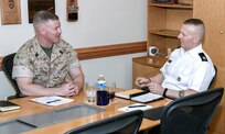 On May 16, CSM John Troxell, Senior Enlisted Advisor to the Chairman of the Joint Chiefs of Staff, visited the Defense Intelligence Agency and met with the Command Senior Enlisted Leader, MGySgt Scott Stalker. They discussed leadership, professional development, and military education. 