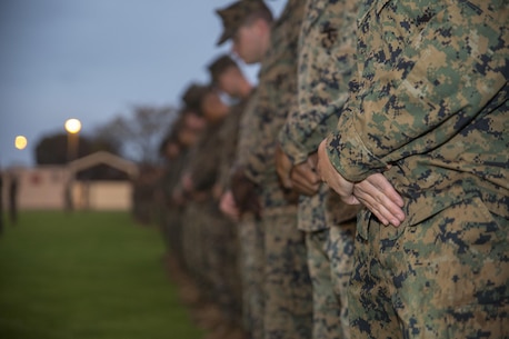 Marines and sailors with Company C, 1st Battalion, 1st Marine Regiment, Marine Rotational Force - Darwin, stand in formation together to commemorate their fallen brothers in arms at Hampstead Barracks, South Australia, Australia, May 30, 2016. A list of 47 Company C Marines who were killed in action during World War II, Korean War and the Vietnam War was read aloud to remind the Marines and sailors of the purpose of Memorial Day.