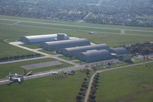 DAYTON, Ohio (11/2016) -- Aerial view of the National Museum of the U.S. Air Force. The museum collects, researches, conserves, interprets and presents the Air Force's history, heritage and traditions, as well as today's mission to fly, fight and win...in Air, Space and Cyberspace to a global audience through engaging exhibits, educational outreach, special programs, and the stewardship of the national historic collection. (U.S. Air Force photo by Ken LaRock, pilot Matt Kiefer)