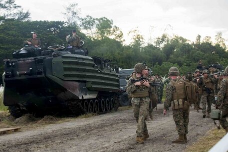 Marines with Company G, Battalion Landing Team, 2nd Battalion, 4th Marine Regiment, 31st Marine Expeditionary Unit, unload assault amphibious vehicles after an amphibious assault dry rehearsal during Philippine Amphibious Landing Exercise 33 (PHIBLEX), at the Naval Education and Training Command, Philippines, Oct. 6, 2016. PHIBLEX 33 is an annual bilateral exercise conducted with the Armed Forces of the Philippines that combines amphibious capabilities and live-fire training with humanitarian civic assistance efforts to strengthen interoperability and working relationships through commitment, capability and cooperation. (US. Marine Corps photo by Cpl. Jorge A. Rosales)