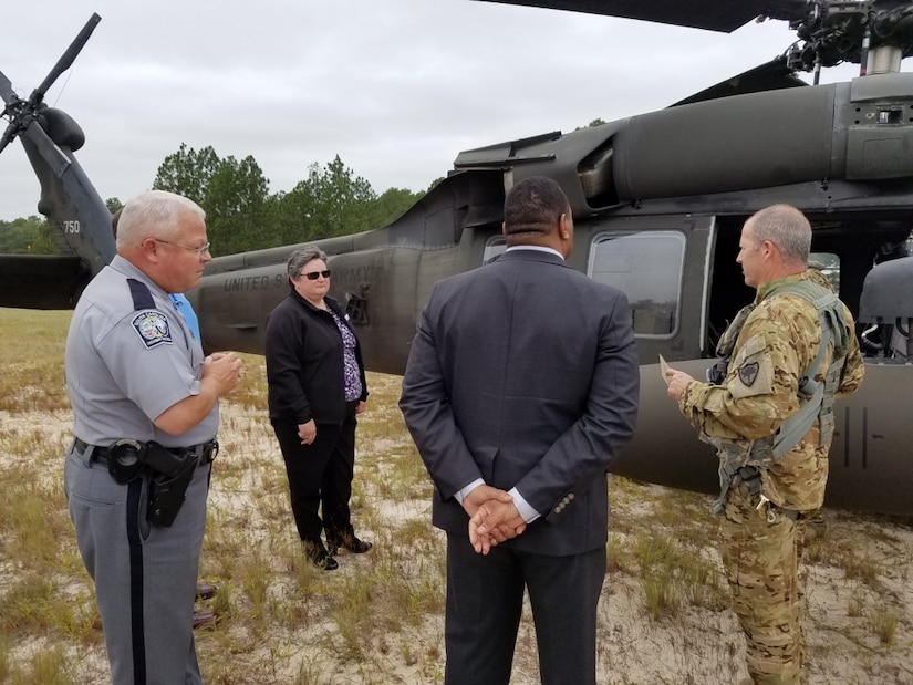 South Carolina National Guard members prepare to assist in the response to Hurricane Matthew by partnering with the South Carolina Department of Transportation and the South Carolina Highway Patrol in West Columbia, S.C., Oct. 5, 2016. Hurricane Matthew peaked as a Category 4 hurricane in the Caribbean, and was projected to pass over the southeastern U.S., including South Carolina’s coast. Approximately 1,460 South Carolina National Guard soldiers and airmen were activated, Oct. 4, 2016, to support coastal evacuations after Gov. Nikki Haley declared a state of emergency. South Carolina National Guard photo by Army Sgt. Tashera Pravato