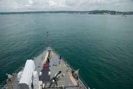 SIHANOUKVILLE, Cambodia (Oct. 16, 2016) The Whidbey Island-class amphibious dock landing ship USS Germantown (LSD 42) pulls into Sihanoukville, Cambodia, for a port visit.