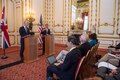 Defense Secretary Ash Carter hosts a joint press conference with the United Kingdom&#39;s Secretary of State for Defence Michael Fallon at Lancaster House in London, England, Sept. 7, 2016. DoD photo by Air Force Tech. Sgt. Brigitte N. Brantley