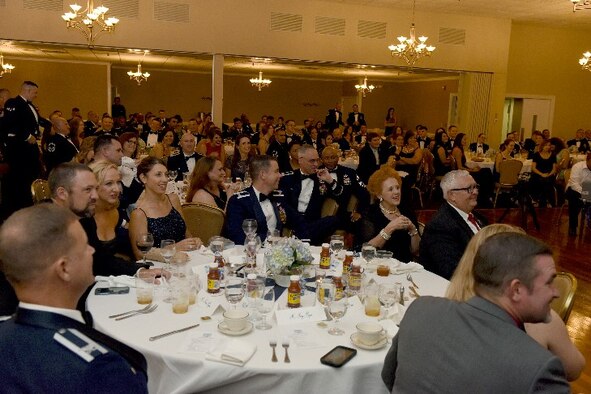 Members of Team Seymour attend a ball held for the Air Force’s 69th birthday, Sept. 17, 2016, at Seymour Johnson Air Force Base, North Carolina. The event also highlighted the 60th anniversary of the reactivation of Seymour Johnson AFB. (U.S. Air Force photo by Miranda A. Loera)