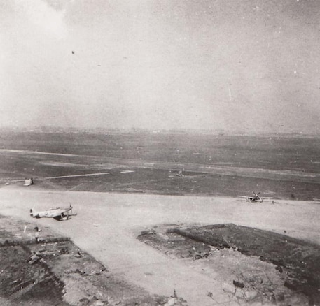 The 374th Fighter Squadron area at Chièvres air field in Belgium while in March 1945. The 374th was briefly assigned to the base following about a year of operations at bases in England. 