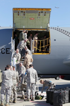 170219-Z-NQ307-055 -- Airmen from the 127th Air Refueling Group unload a KC-135 Stratotanker upon arrival at Selfridge Air National Guard Base, Mich. on February 19th, 2017. Approximately 85 Airmen and three aircraft from the Michigan Air National Guard's 127th ARG returned from a 60 day deployment to the Central Command area of responsibility. (U.S. Air National Guard photo by TSgt. Rachel Barton)