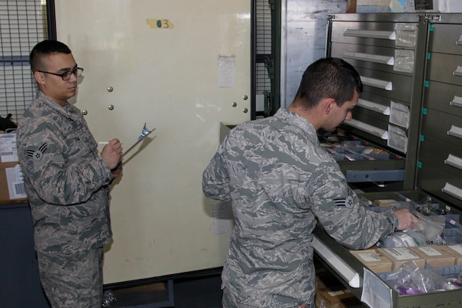 170223-Z-NQ307-022 -- Senior Airman Ruggirello and Senior Airman Jordan Staub, Logistics Management Specialists with Michigan Air National Guard’s 127th Logistics Readiness Squadron, conduct a parts inventory at Selfridge Air National Guard Base, Mich. On February 23rd, 2017. The 127th LRS is responsible for the movement of parts for the 127th Wings two airframes, the A-10 Thunderbolt II and KC-135 Stratotanker as well as other supplies and parts needed by the wing. (U.S. Air National Guard Photo by TSgt. Rachel Barton)