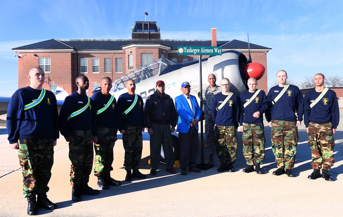 Mr. Fredrick Henry and Lt. Col. Harry Stewart, both documented original Tuskegee Airmen and WWII veterans, were honored during the renaming of Birch St. to “Tuskegee Airmen Way” at Selfridge Air National Guard Base, on February 27, 2018.