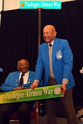 Mr. Fredrick Henry and Lt. Col. Harry Stewart, both documented original Tuskegee Airmen and WWII veterans, were honored during the renaming of Birch St. to “Tuskegee Airmen Way” at Selfridge Air National Guard Base, on February 27, 2018.