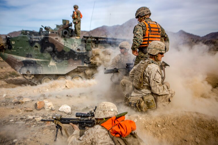 A Marine fires an MK-153 assault weapon during a training.