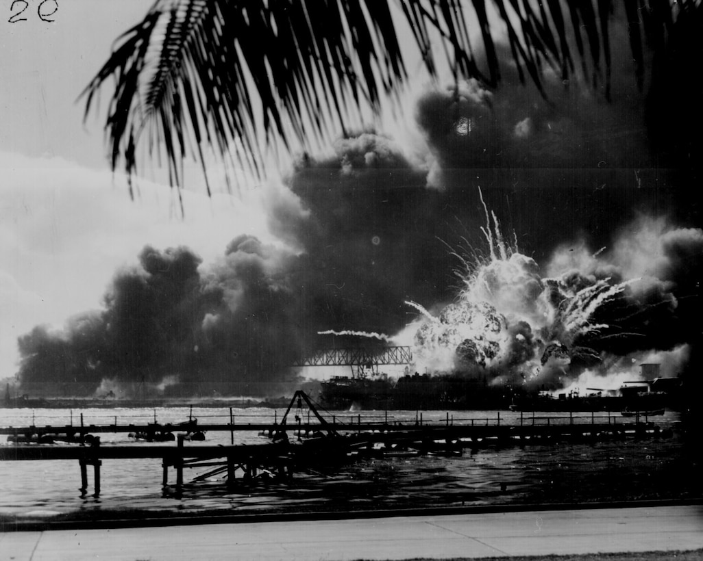 The USS Shaw explodes during the second Japanese assault during the attack on Pearl Harbor, Dec. 7, 1941. The USS Shaw was one of dozens of assets of the Pacific Fleet that were lost or destroyed that morning, vaulting the United States headfirst into World War II.