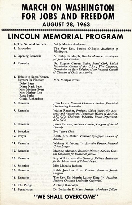 The program for the Aug. 28, 1963 March on Washington, D.C., where King delivered his famous “I Have a Dream” speech. The march featured other leaders from the era like John Lewis and Rosa Parks.