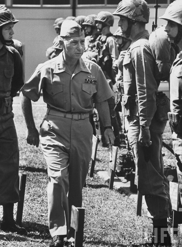 Lt. Gen. Victor Krulak inspects Marines from First Air Naval Gunfire Liaison Company in Hawaii, April 1965. Krulak, a legend in the Marine Corps, passed away Dec. 29 at the age of 95.