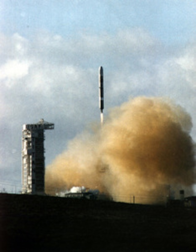The Clementine spacecraft is launched aboard a Titan II missile from Vandenberg Air Force Base, Calif., in this Jan. 25, 1994, file photograph. The recent interpretation of data from the Clementine spacecraft mission, a joint Ballistic Missile Defense Organization/NASA venture, has revealed that deposits of ice could exist in permanently dark regions near the South Pole of the Moon. Initial estimates suggest that the ice deposit area is the size of small lake (60 to 120 thousand cubic meters), and that the lunar crater containing the ice deposit has a depth greater than the height of Mount Everest, and a rim circumference twice the size of Puerto Rico. The discovery of ice on the Moon has enormous implications for the potential return of humans to the Moon's surface and the establishment of a permanent lunar station. The lunar ice could be mined and dissociated into hydrogen and oxygen by electric power provided by solar panels or a nuclear generator, providing both breathable oxygen and potable water for the permanent station on the Moon. Hydrogen and oxygen are also prime components of rocket motor fuel and could potentially result in the establishment of a lunar filling station transport to or from the Moon more economical by at least a factor of ten. The Clementine spacecraft's primary military mission was to qualify lightweight sensor and camera technology for possible application for ballistic missile defense programs, but it also demonstrated a capability for low-cost, high-value space exploration missions.