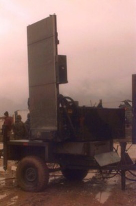 U.S. Army soldiers perform an operations check on a AN/TPQ-36 Fire Finder Radar erected behind the Sarajevo Aerodrome in Bosnia and Herzegovina on Dec. 27, 1995. The Fire Finder Radar has the capability to determine where a round was fired from, where it will land and will compute coordinates for a counterattack if needed. The radar can track artillery rounds, mortars, and rounds as small as .50-caliber. The soldiers are from Target Acquisition Battery Bravo, 25th Field Artillery Regiment, U.S. Army Europe and are deployed as part of the NATO Implementation Force (IFOR) in Bosnia and Herzegovina for Operation Joint Endeavor. 