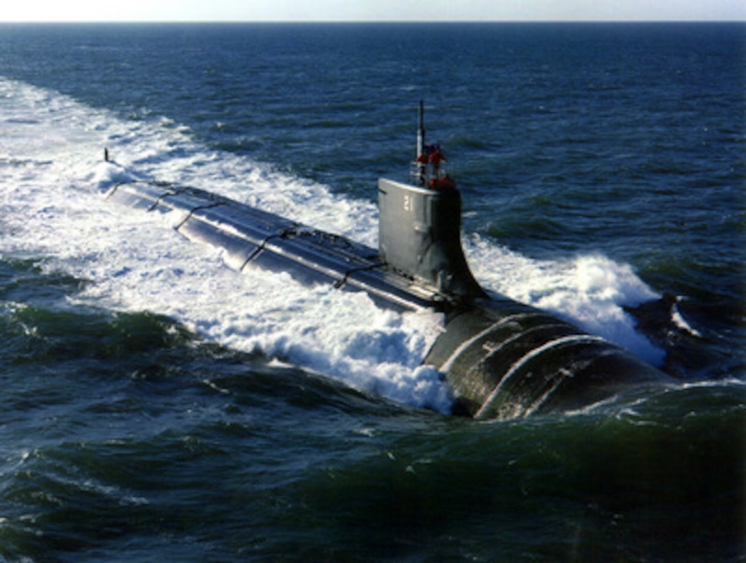 The submarine Seawolf (SSN 21) puts to sea for sea trials.