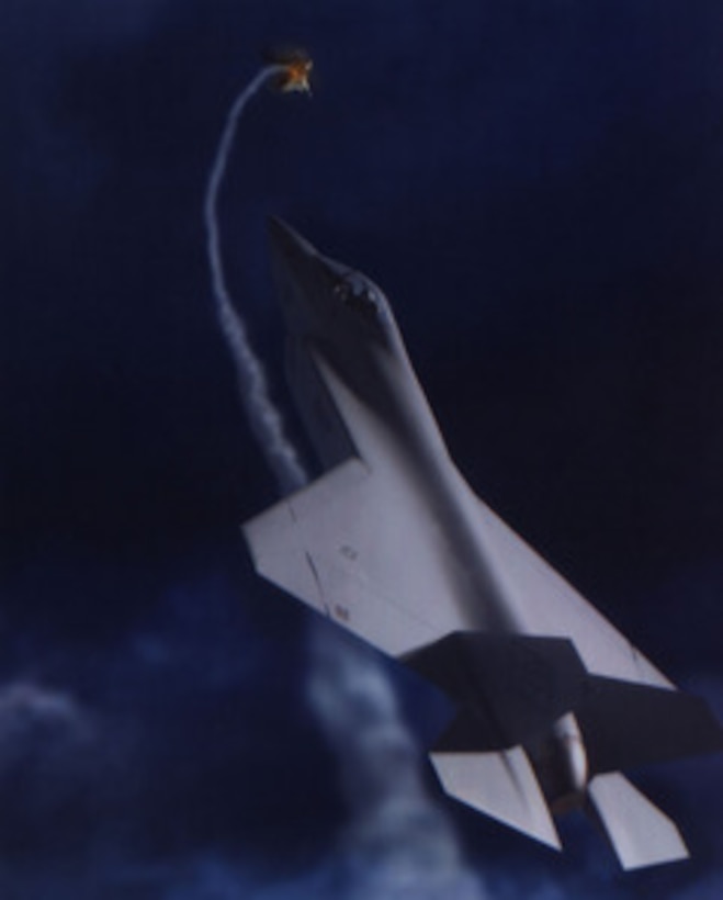 This artist's conception is the U.S. Navy version of the Joint Strike Fighter to be built by Lockheed Martin. Secretary of Defense William J. Perry announced the selection of Lockheed Martin of Fort Worth, Texas, as one of two contractors to be awarded a cost-plus-fixed-fee contract for the Joint Strike Fighter Concept Demonstration Program during a briefing at the Pentagon on Nov. 16, 1996. The Joint Strike Fighter is the military's next generation, multi-role, strike aircraft designed to complement the Navy F/A-18 and the Air Force F-22 aircraft. The Concept Demonstration Program will feature flying aircraft demonstrators, ground and flight technology demonstrations, and continued refinement of the contractor's weapons system concept for the next generation strike fighter for the Navy, Marine Corps, Air Force, and Royal Navy. With the first operational aircraft delivery slated for 2008, the development program is a joint U.S.-United Kingdom effort that seeks to affordably replace aging strike assets while maintaining the national and allied combat technological edge. The Boeing Company, Seattle, Wash., will also develop their concept of the Joint Strike Fighter under a similar contract.