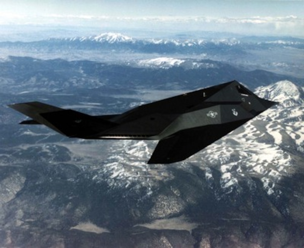 The Department of Defense announced today, Sept. 11, 1996, the deployment of U.S. Air Force F-117A Nighthawk aircraft, shown in this file photograph, to the Persian Gulf area of operations. The F-117A Nighthawk is the world's first operational aircraft designed to exploit low-observable stealth technology. The F-117A can employ a variety of weapons and is equipped with sophisticated navigation and attack systems integrated into a state-of-the-art digital avionics suite that increases mission effectiveness and reduces pilot workload. Detailed planning for missions into highly defended target areas is accomplished by an automated mission planning system developed, specifically, to take advantage of the unique capabilities of the F-117A. The aircraft will be deploying from the 49th Fighter Wing, Holloman Air Force Base, N.M. 