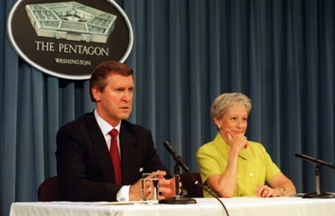 Secretary Cohen And Senator Kassebaum Baker At A Joint Press Briefing 