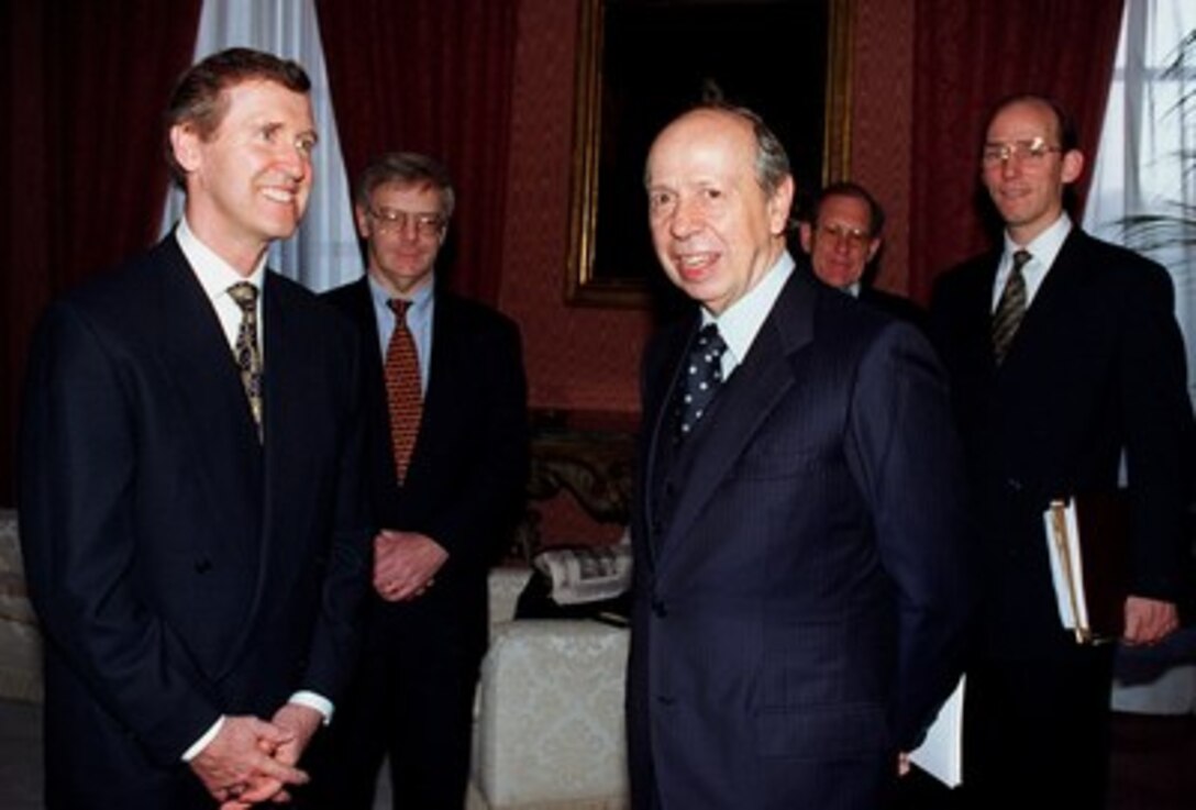Secretary of Defense William S. Cohen (left) meets with Minister of Foreign Affairs Lamberto Dini (right) on March 7, 1997, in Rome, Italy. 