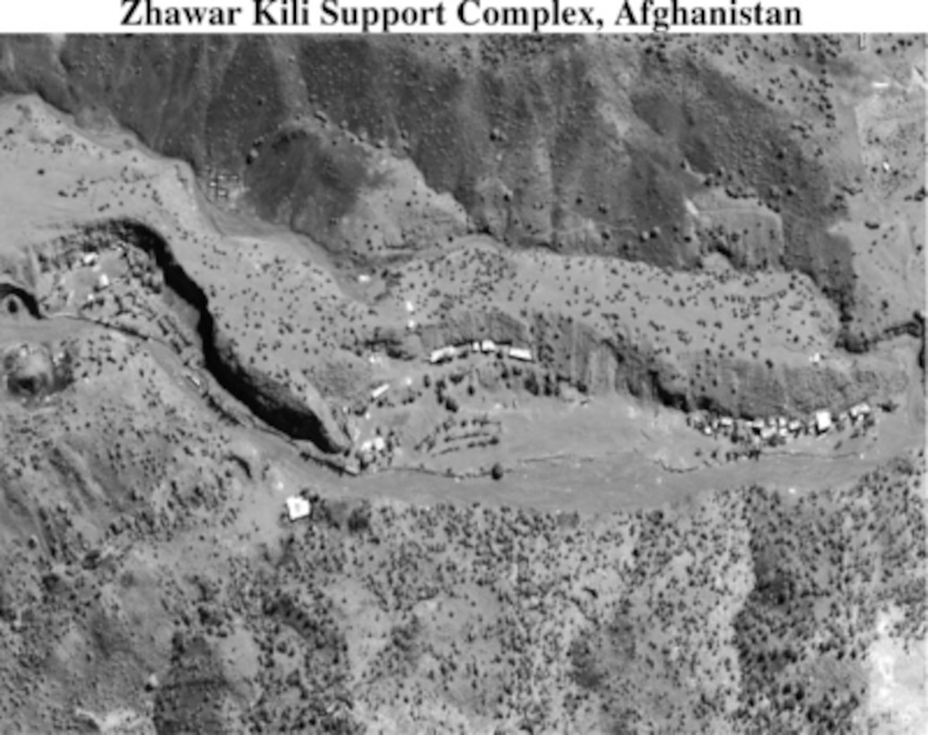 Photograph of the Zhawar Kili Support Complex, Afghanistan, used by Secretary of Defense William S. Cohen and Gen. Henry H. Shelton, U.S. Army, chairman, Joint Chiefs of Staff, to brief reporters in the Pentagon on the U.S. military strike on a chemical weapons plant in Sudan and terrorist training camps in Afghanistan on Aug. 20, 1998. (Released)