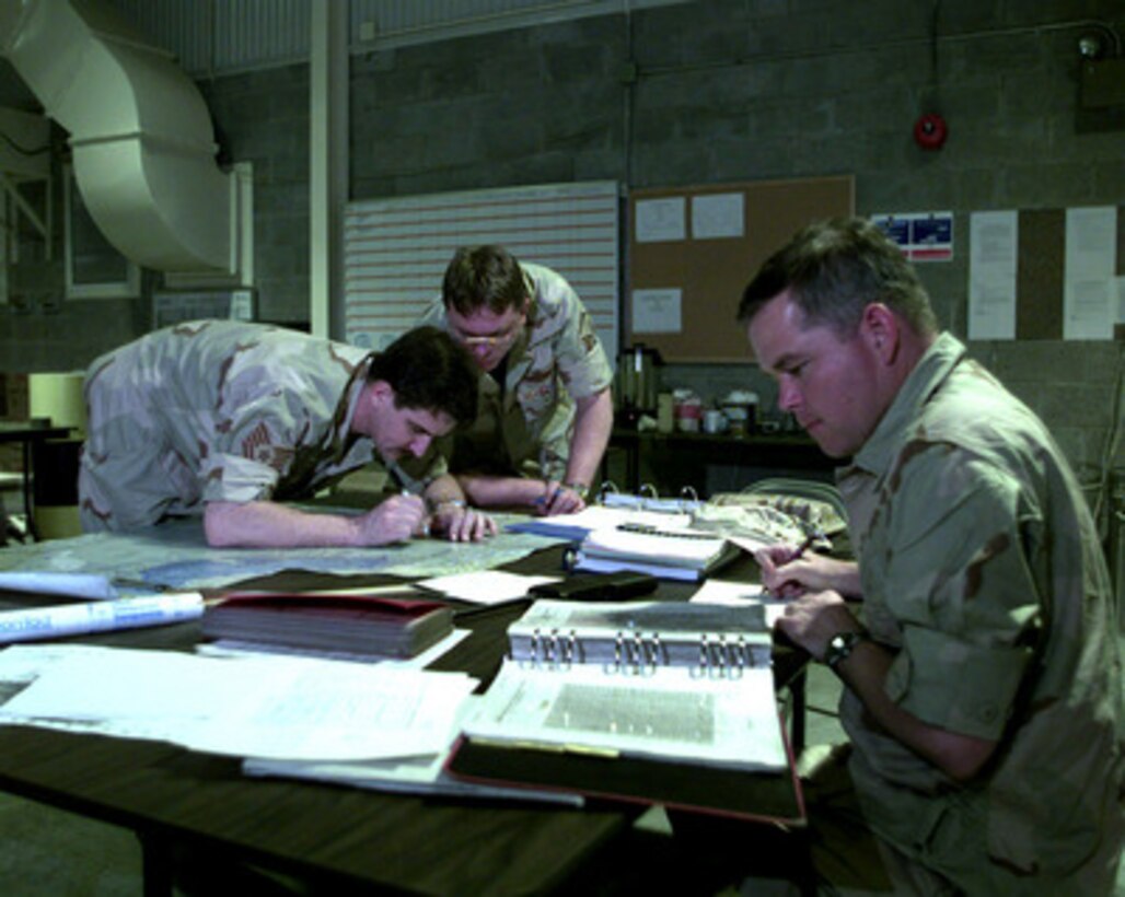 Advanced echelon members from the 305th Air Mobility Wing set up for operations after arriving at an operating base in Southwest Asia on Feb. 15, 1998. The advanced echelon team will coordinate the arrival of the remaining members of an Air Mobility Command Tanker Task Force who will operate in the Southwest Asia theater in support of Operation Southern Watch. Southern Watch is the U.S. and coalition enforcement of the no-fly-zone over Southern Iraq. The 305th Air Mobility Wing is deployed from McGuire Air Force Base, N.J. 