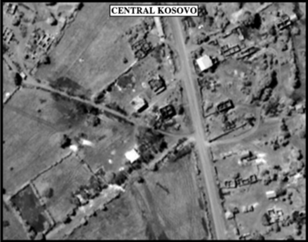 Assessment photograph of Central Kosovo used by Joint Staff Vice Director for Strategic Plans and Policy Maj. Gen. Charles F. Wald, U.S. Air Force, during a press briefing on NATO Operation Allied Force in the Pentagon on May 20, 1999. 