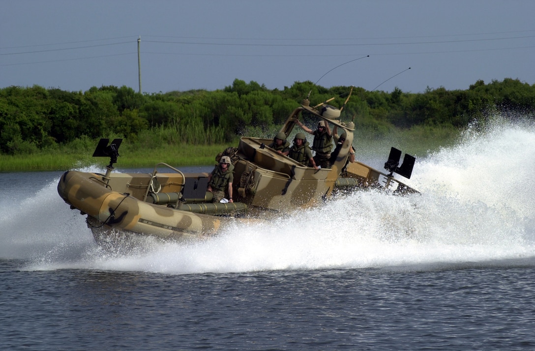 MARINE CORPS BASE CAMP LEJEUNE, N.C. - Marines undergoing the Small Unit River Craft Coxswain Course practice a beach landing here Aug. 3. Twenty-two Marines were the first reservists to become Small Unit River Craft coxswain during the coxswain course here July 25 to Aug. 12. Marines and U.S. Coast Guardsmen with the Special Missions Training Center taught the course. (Official U.S. Marine Corps photo by Lance Cpl. Brandon R. Holgersen)