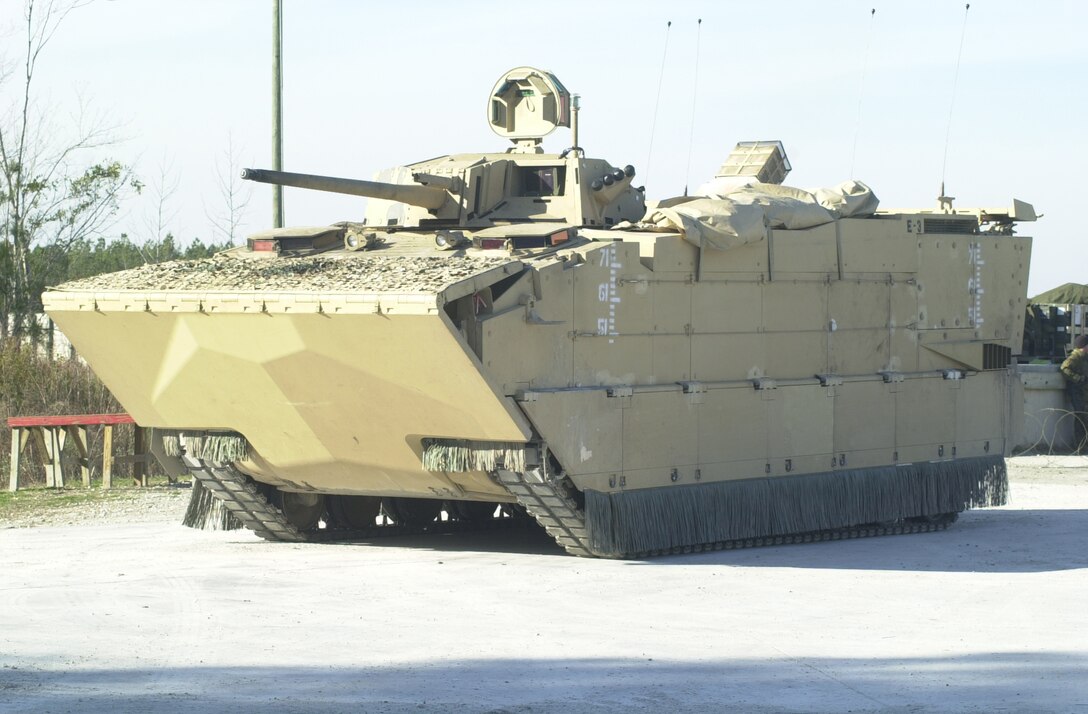 MARINE CORPS BASE CAMP LEJEUNE, N.C. - The 2nd generation prototype of the Expeditionary Fighting Vehicle will replace the old amphibious assault vehicle in the future. The new vehicle is currently undergoing operational assessments here. The vehicle is being created to address the weakness found in the current amphibious assault vehicle. (Official U.S. Marine Corps photo by Lance Cpl. Brandon R. Holgersen)(released)