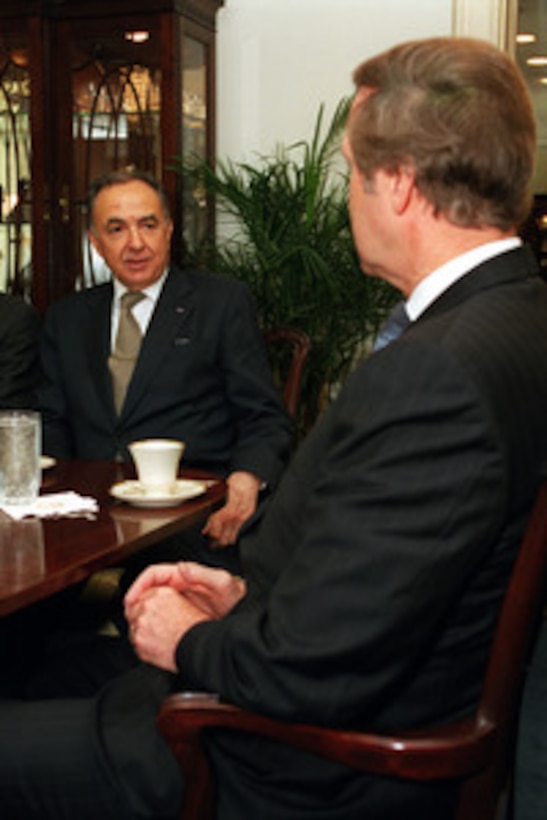 Tunisian Minister of Foreign Affairs Habib Ben Yahia (left) meets with Secretary of Defense William S. Cohen in his Pentagon office on July 7, 2000. The two men are meeting to discuss regional developments and security issues of interest to both nations. 