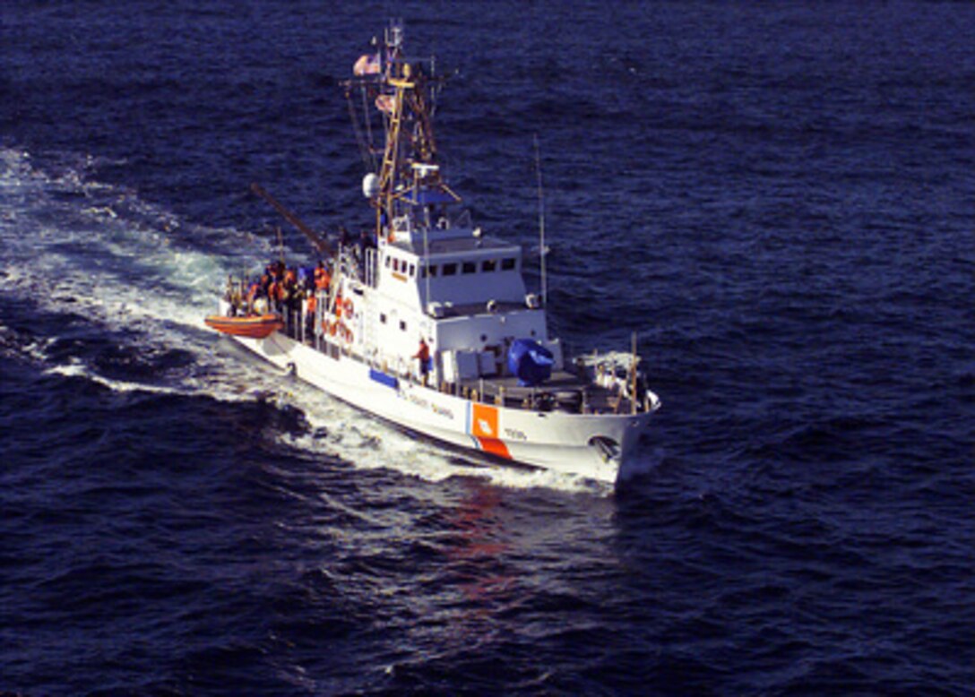 The Coast Guard cutter Anacapa prepares to launch a rigid hull inflatable boat while underway in the Eastern Channel of Sitka Sound, Alaska, during Exercise Northern Edge 2000 on March 5, 2000. Northern Edge 2000 is Alaska's largest joint military training exercise involving over 10,000 men and women from all five services. The 110-foot Anacapa is based in Petersburg, Alaska. 