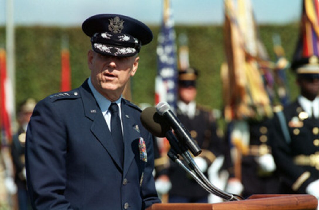 Vice Chairman of the Joint Chiefs of Staff Gen. Richard B. Myers, U.S. Air Force, addresses the audience at the National POW/MIA Recognition Day ceremonies held at the Pentagon, on Sept. 15, 2000. 