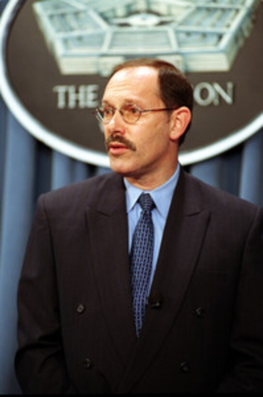 Under Secretary of Defense (Comptroller) Dov Zakheim responds to a question during a briefing on the Bush Administration's amended fiscal 2002 budget request for the Department of Defense June 27, 2001. 