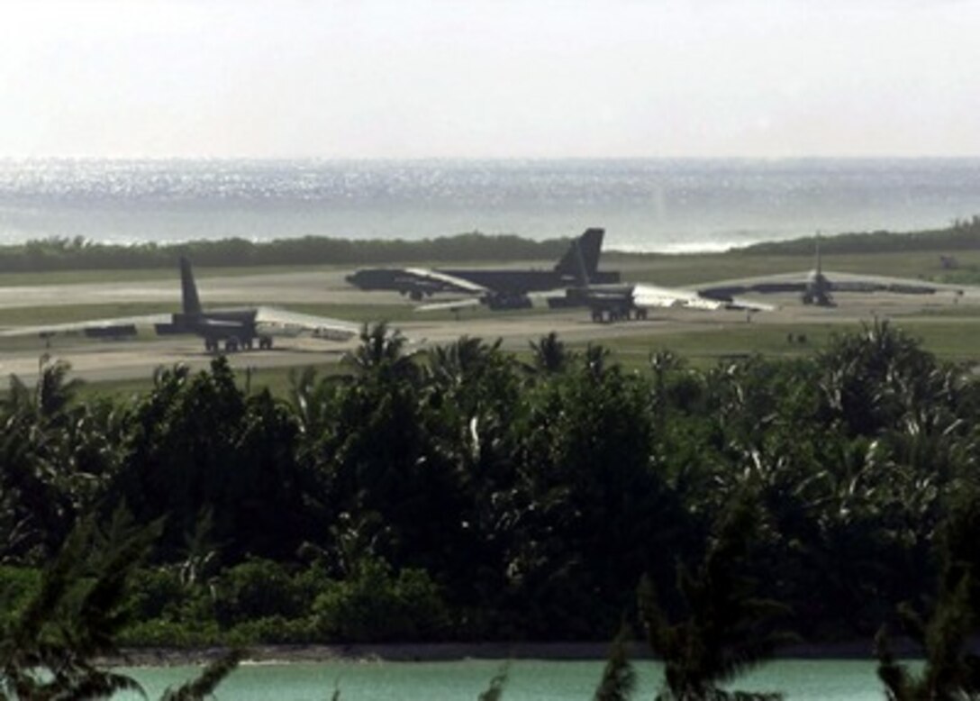 Four B-52H Stratofortress bombers taxi for take off on strike missions against al Qaeda terrorist training camps and military installations of the Taliban regime in Afghanistan on Oct. 7, 2001, during Operation Enduring Freedom. The carefully targeted actions are designed to disrupt the use of Afghanistan as a base for terrorist operations and to attack the military capability of the Taliban regime. 