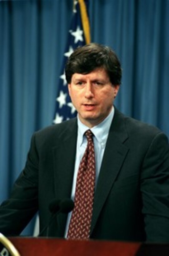 Stephen A. Cambone, director of the Office of Program Analysis and Evaluation, conducts a Pentagon press briefing on July 19, 2002, to provide an overview of the role and missions of the newly created office. 