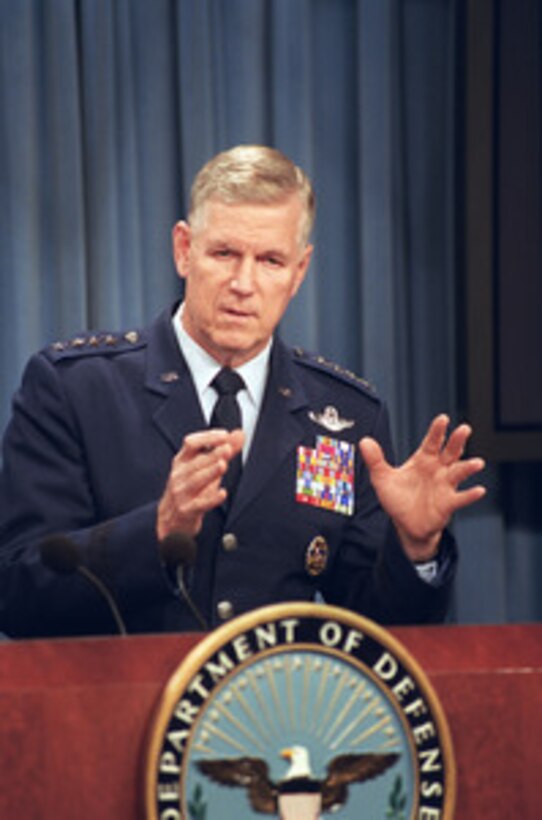 Gen. Myers briefs reporters on the latest developments in the war