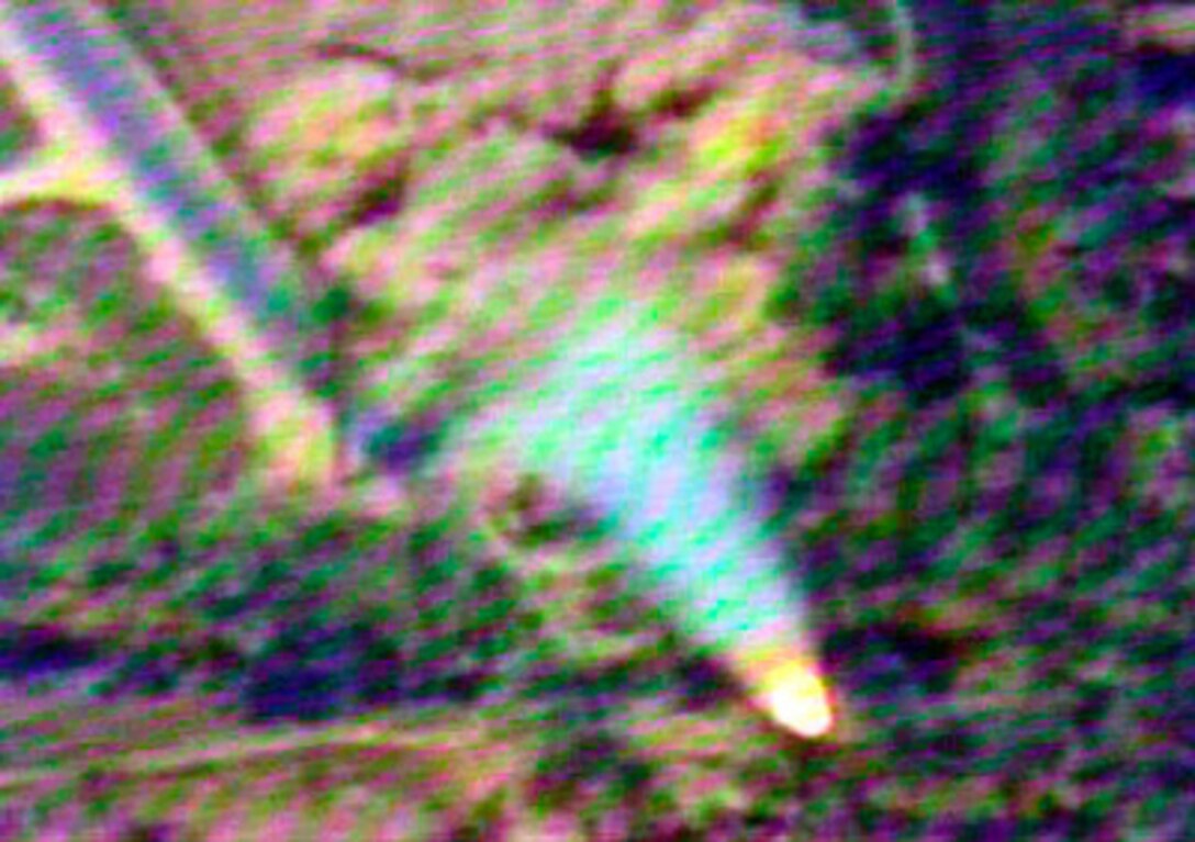 Still photograph from a videotape of an Iraqi surface-to-air missile, believed to be an S-A3, launched at a coalition aircraft in July 2001. Chairman of the Joint Chiefs of Staff Gen. Richard B. Myers, U.S. Air Force, showed the videotape during a news briefing with Secretary of Defense Donald H. Rumsfeld in the Pentagon on Sept. 30, 2002,. 